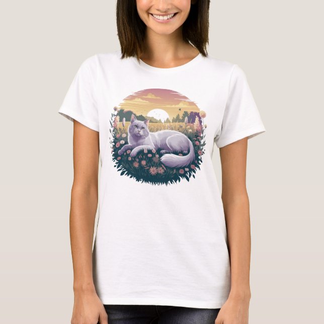 Camisa De Gato Floral, T-Camisa De Gato E Sobremes (Frente)