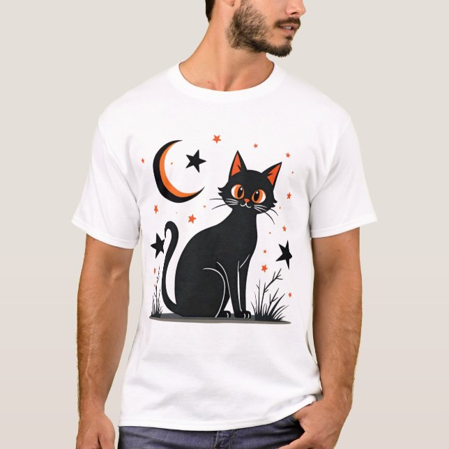 Camisa de Gato Halloween | Gato preto bonito e mes (Frente)