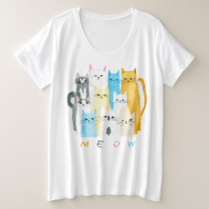 Camisa de Gato MEOW de Tamanho Mais - Teto Colorid