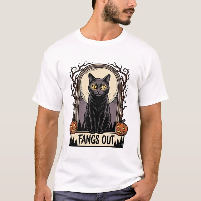 Camisa de Gato Preto de Halloween com Desenho de P (Frente)