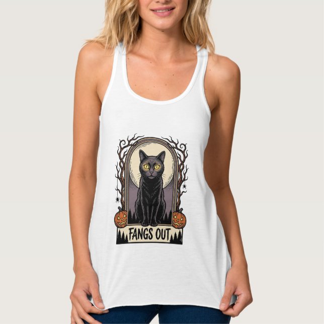 Camisa de Gato Preto de Halloween com Design de Pr (Frente)