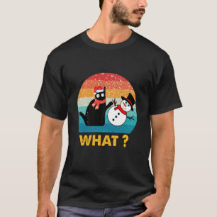 Camisa de Gato Preto Empurrando Boneco de Neve Ret