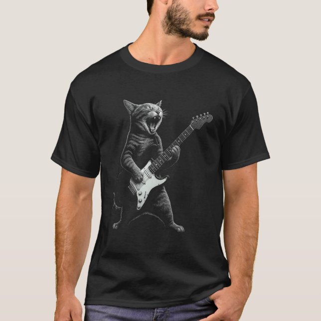 Camisa de Gato Tocando Violão, Astro do Rock para  (Frente)