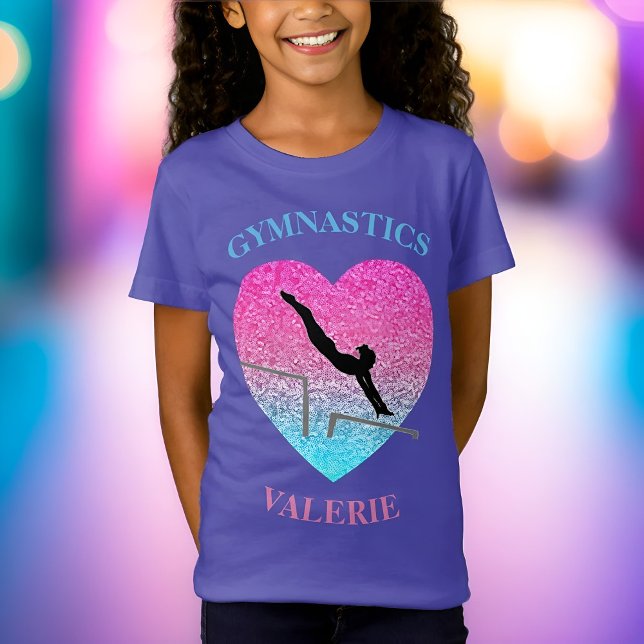 Camisa de ginástica feminina para ginasta - Bares  (Girls Gymnastics Bars Tee in Pink Turquoise Purple by Glitter Leo's )
