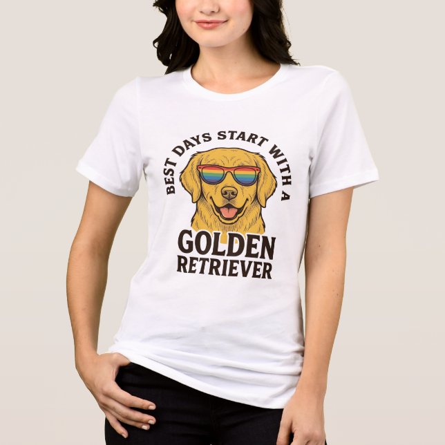 Camisa de Golden Retriever com Cachorro de Óculos  (Frente)