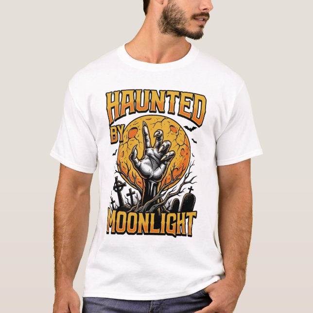 Camisa de Gravura Vintage Cemitério Lua de Hallowe (Frente)