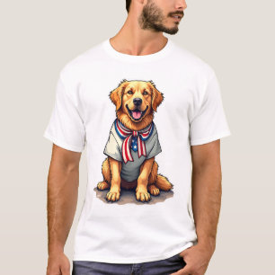 Camisa de Gravura Vintage do Cão Dourado Patriótic