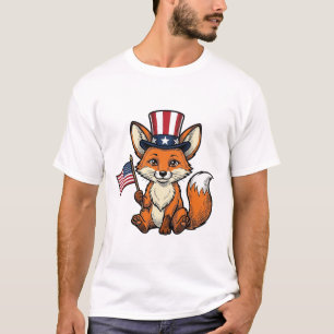 Camisa de Gravura Vintage Raposa Patriótica Design