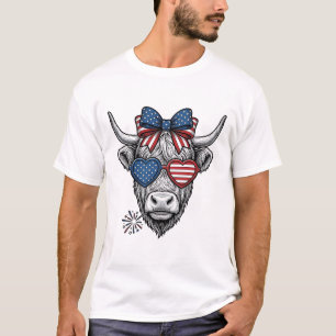 Camisa de Gravura Vintage Vaca Highland Patriótica