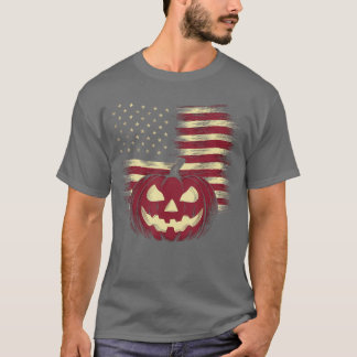 Camisa de Halloween Abóbora Bandeira Americana Fes