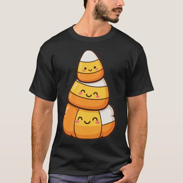 Camisa de Halloween com Pilha de Doces de Milho Fo (Frente)