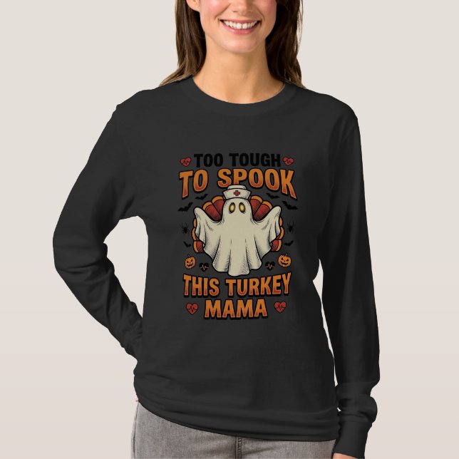 Camisa de Halloween da Mamãe Peru com Fantasma de  (Frente)