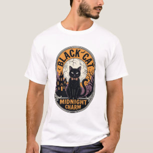 Camisa de Halloween de Gato Preto Charme da Meia-N