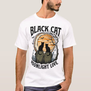 Camisa de Halloween de Gato Preto Vintage Lua Cemi