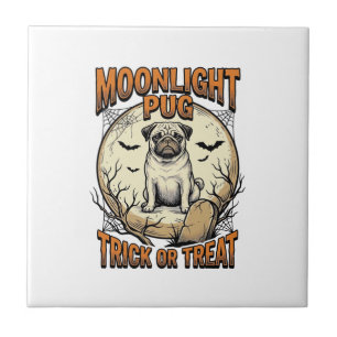 Camisa de Halloween de Pug com Lua de Gravura Vint