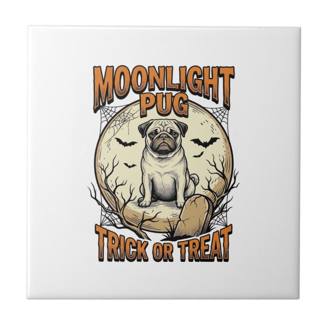 Camisa de Halloween de Pug com Lua de Gravura Vint (Frente)