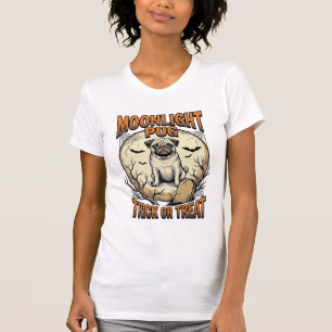 Camisa de Halloween de Pug com Lua de Gravura Vint