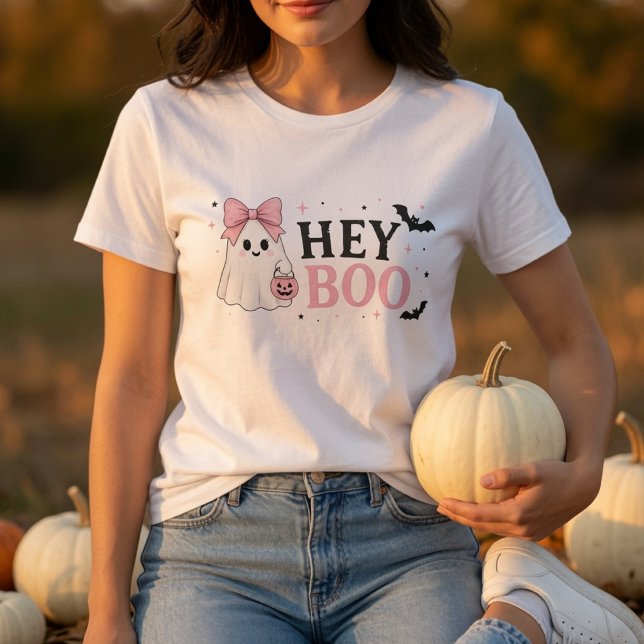 Camisa de Halloween Fantasma Rosa Fofa | Hey Boo C (Criador carregado)