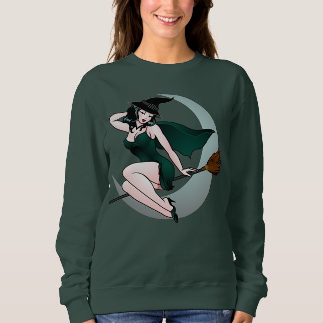 Camisa de Halloween Retro Pin-up Girl Shirt Witchy (Frente)
