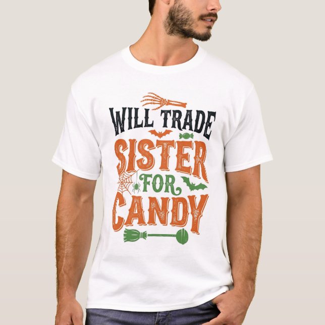 Camisa de Halloween Troco Irmã Por Doce Design (Frente)