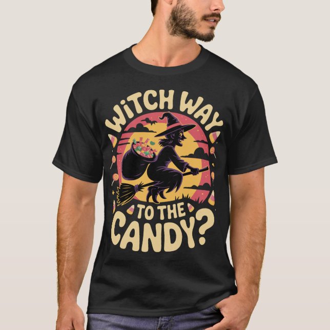 Camisa de Halloween Witch Way to the Candy (Frente)