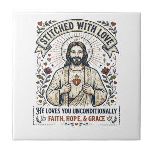 Camisa de Jesus Costurando Bordado Gráfico Cristão