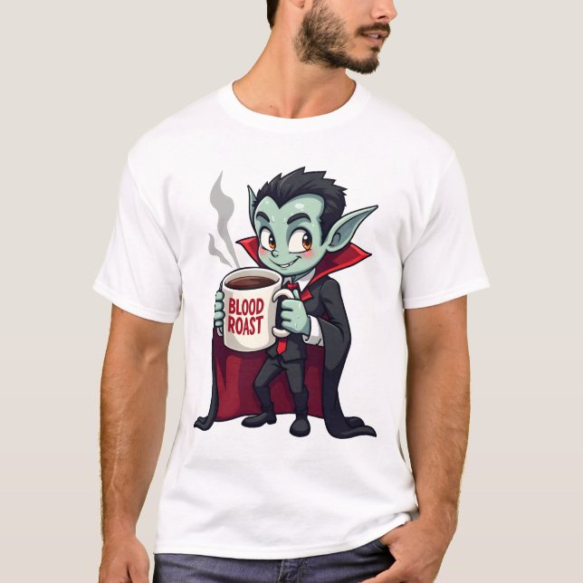 Camisa de Latte Assustador de Amante de Café Vampi (Frente)