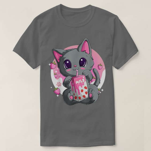 Camisa De Leite De Morango Para Mulheres, Kawaii A (Frente do Design)