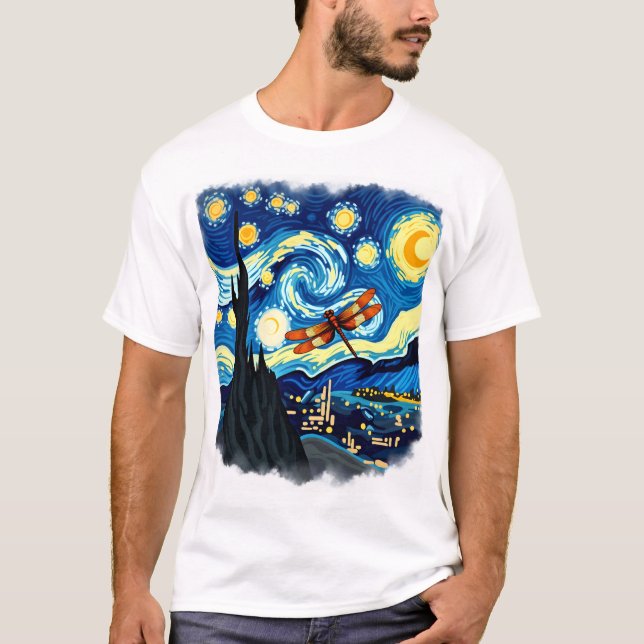 Camisa de Libélula Artística Van Gogh Noite Estrel (Frente)