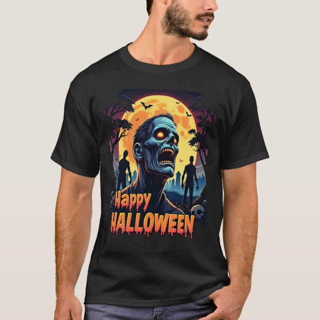 Camisa de Lua do Zombie Assustadora do Halloween (Frente)