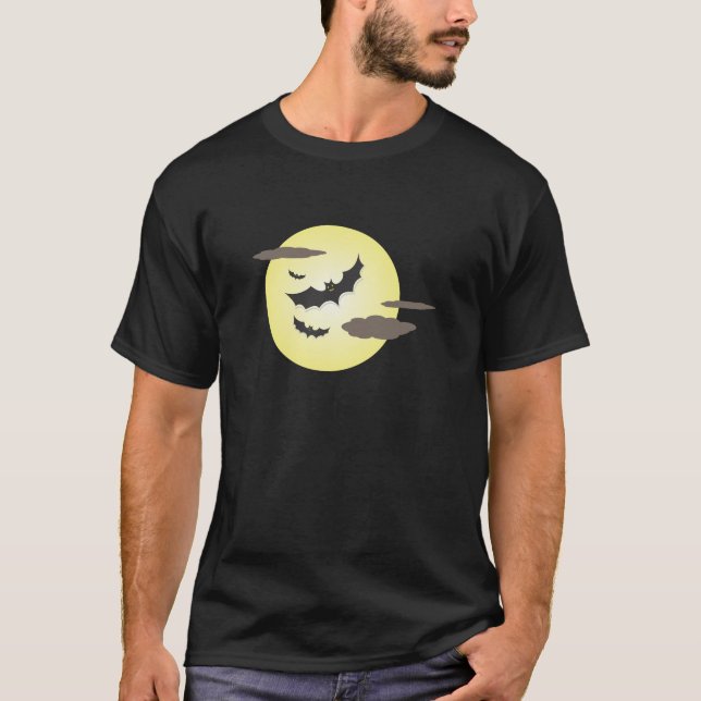 Camisa de lua e morcegos do Halloween (Frente)