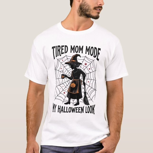 Camisa de Mãe de Halloween Fantasia Cansada Gráfic (Frente)