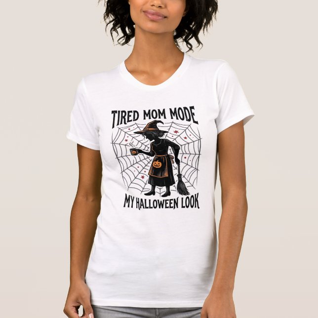 Camisa de Mãe de Halloween Fantasia Cansada Gráfic (Frente)