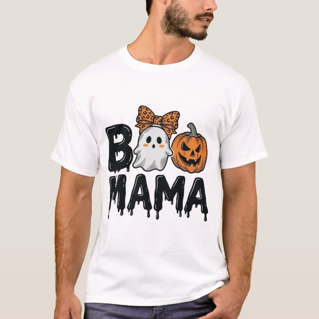 Camisa de Mãe Fantasma de Halloween Abóbora Boo Ma (Frente)