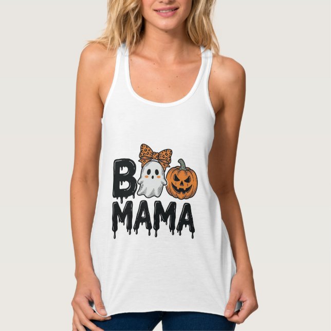 Camisa de Mãe Fantasma de Halloween Abóbora Design (Frente)