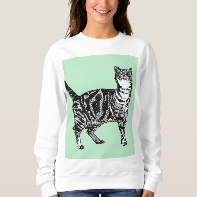 Camisa de manga comprida com arte de gato tabby ve (Frente)