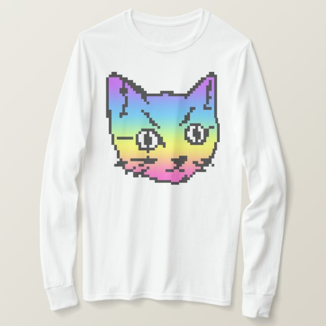 CAMISA DE MANGA LONGA COM ARTE PIXEL DE GATO VIDEO (Frente do Design)