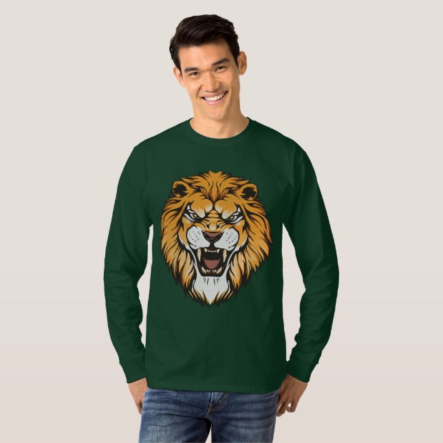 Camisa de Manga Longa com Gráfico do Leão Rugindo (Frente Completa)