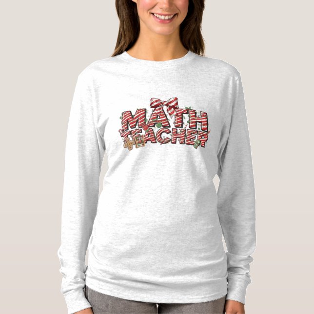 Camisa de manga longa de Natal para professor de m (Frente)