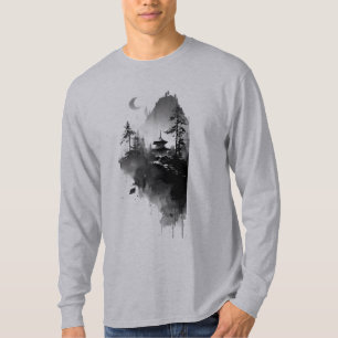 Camisa de Manga Longa Paisagem de Pagode Zen com T