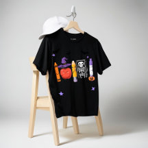 Camisa de Material Escolar de Halloween Fofo Abóbo