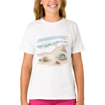 Camisa de menina da bolsa de praia em aquarela Sea