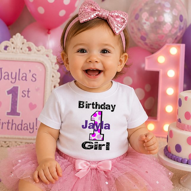 Camisa de Menina de 1º Aniversário Bolinhas Um (1st Birthday Girl Shirt Polka Dot One)