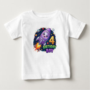 Camisa de Menino de 4º Aniversário da Nave Espacia