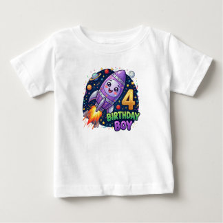 Camisa de Menino de 4º Aniversário da Nave Espacia
