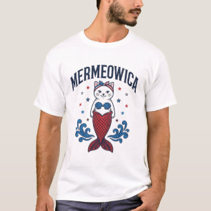 Camisa de Mermaid de Gato Patriótico Mermeowica De