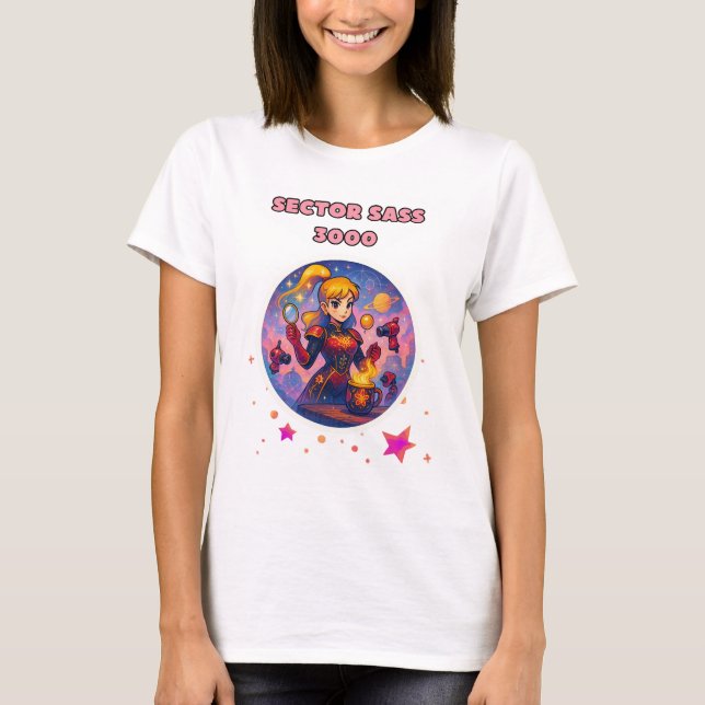 Camisa de moça do espaço com cores bonitas (Frente)