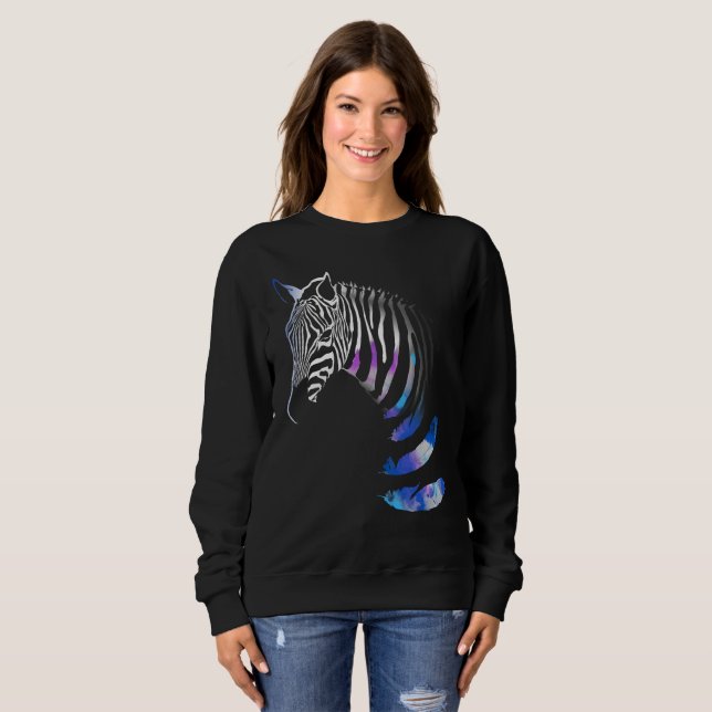 Camisa de Moletom Feminina Listras Penas de Zebra (Frente Completa)