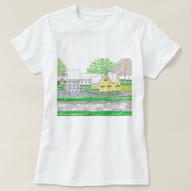 Camisa de mulher da fazenda amarela (Frente do Design)