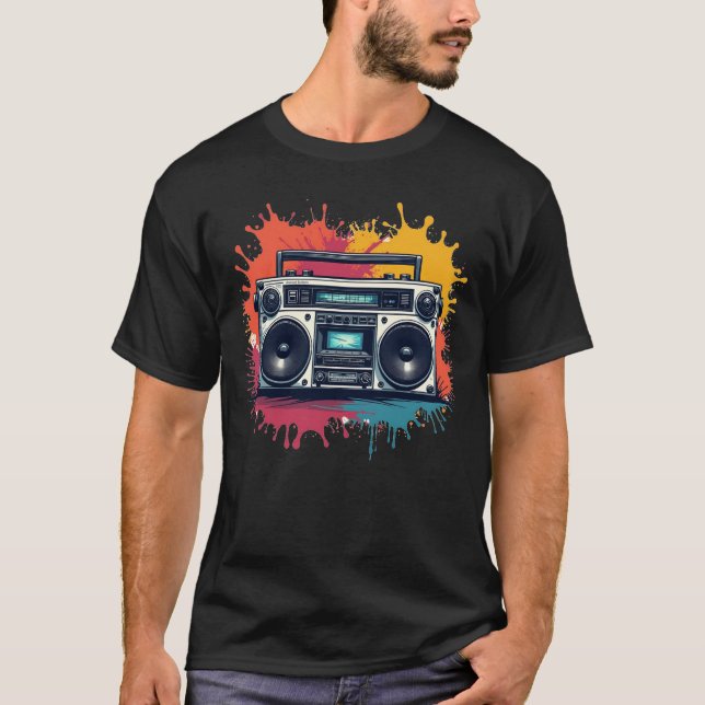 Camisa de Música Gráfica Retro Boombox dos anos 90 (Frente)